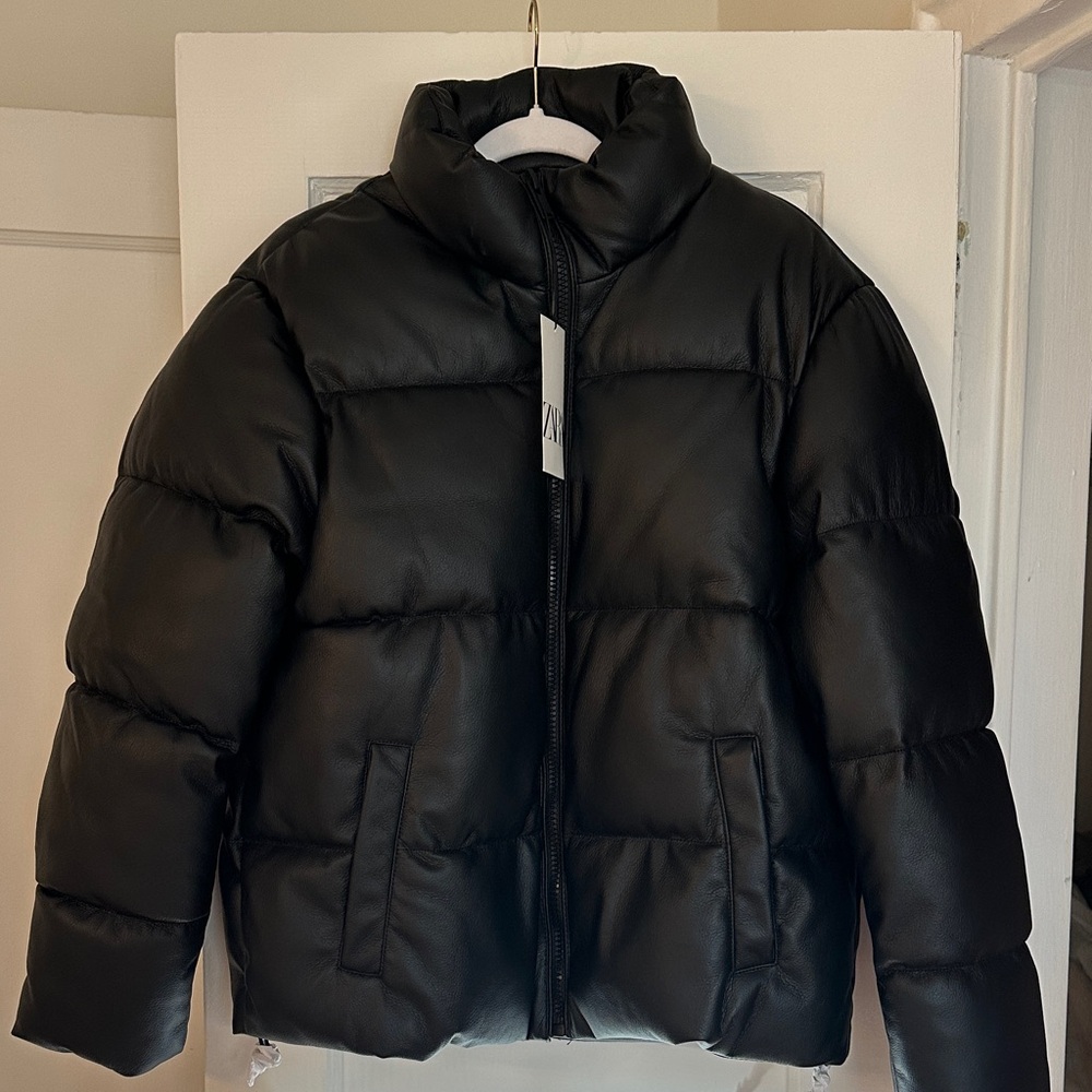 Zara Faux Leather Puffer Jacket
